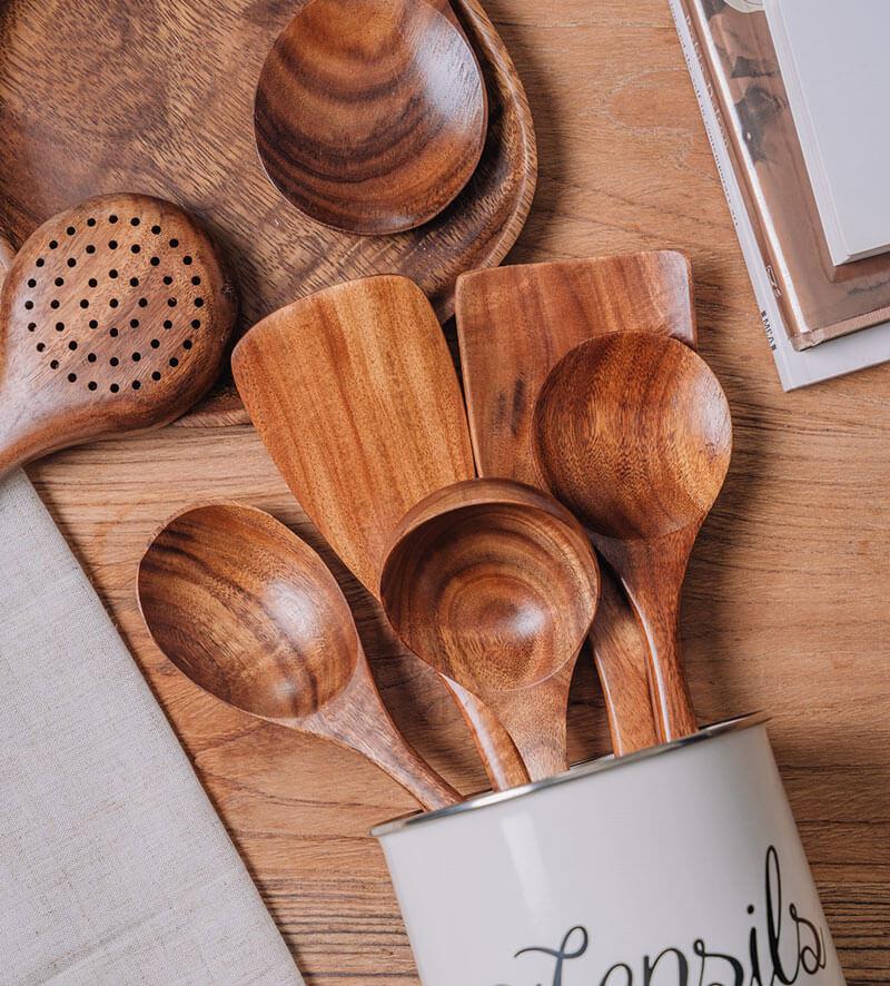 7pcs Teak Natural Wooden Utensil Set