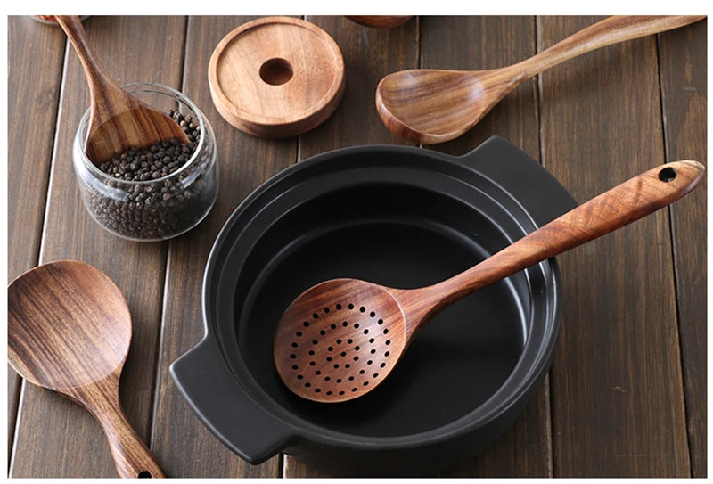 7pcs Teak Natural Wooden Utensil Set