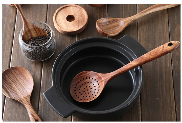 7pcs Teak Natural Wooden Utensil Set