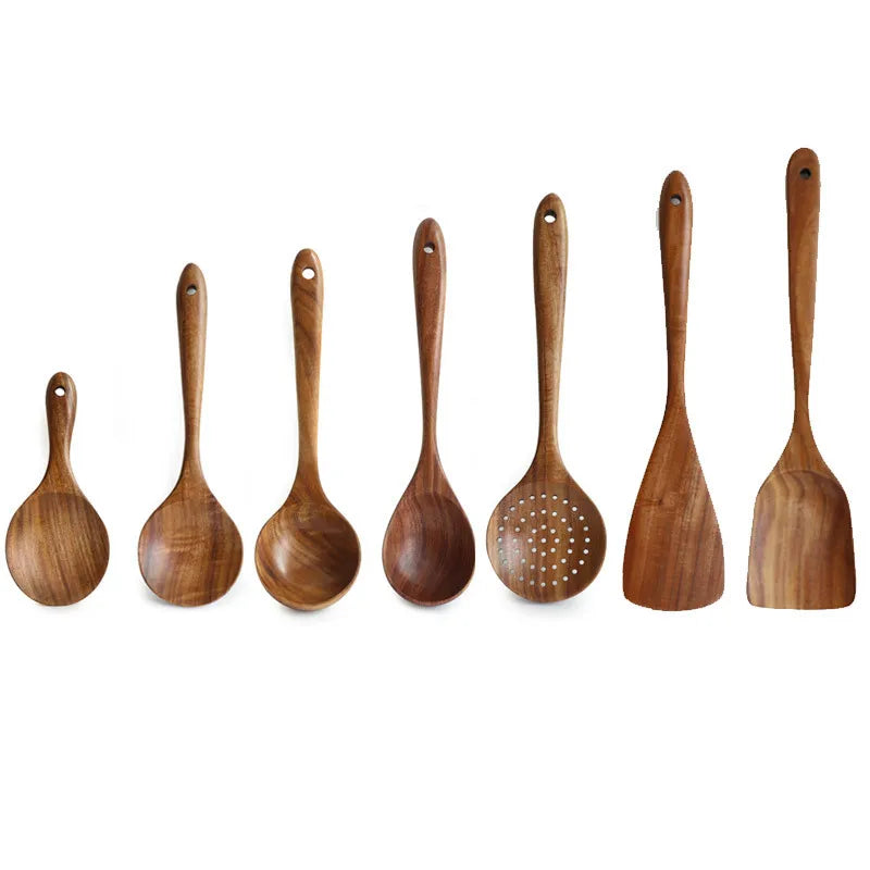 7pcs Teak Natural Wooden Utensil Set