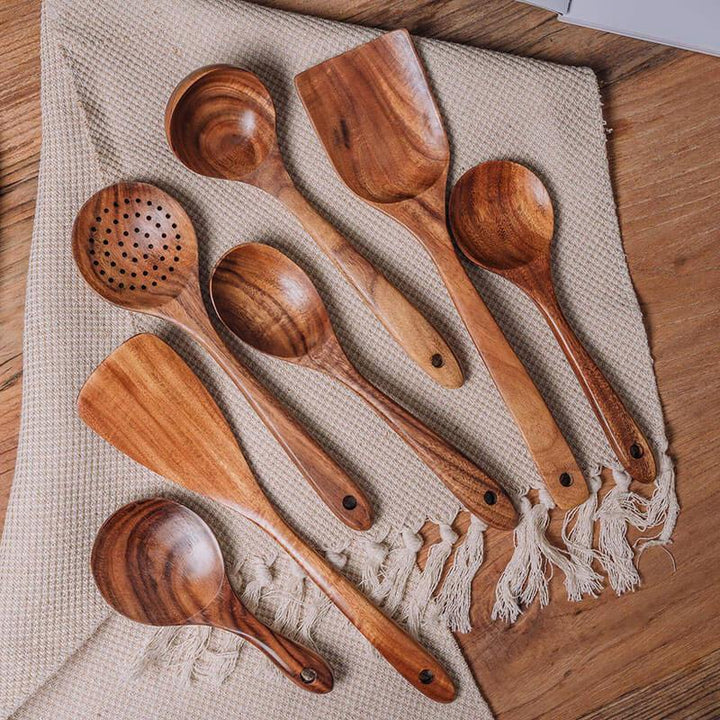 7pcs Teak Natural Wooden Utensil Set